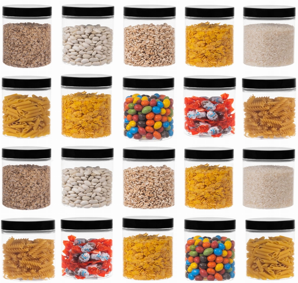 Słoik plastikowy z nakrętka czarną 200ml 24 szt na przyprawy