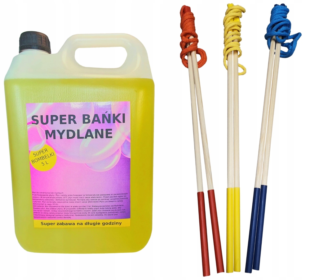 Płyn do Baniek Mydlanych 5L Litrów 3 patyki KIJKI