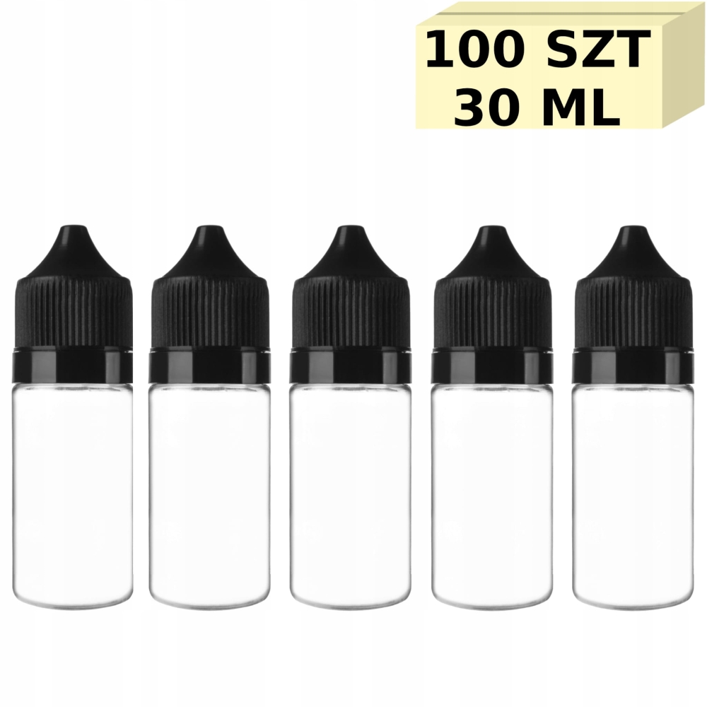 Butelka Gorilla przezroczysta 30 ml 100szt z czarnym korkiem