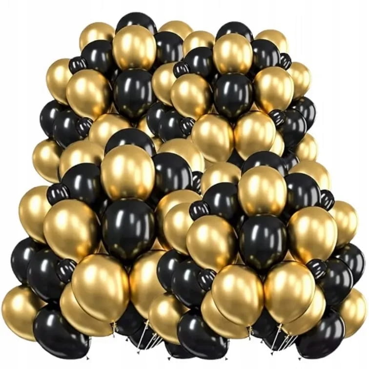 BALONY CZARNE ZŁOTE CHROM DEKORACJA WESELE URODZINY GIRLAND 100 szt