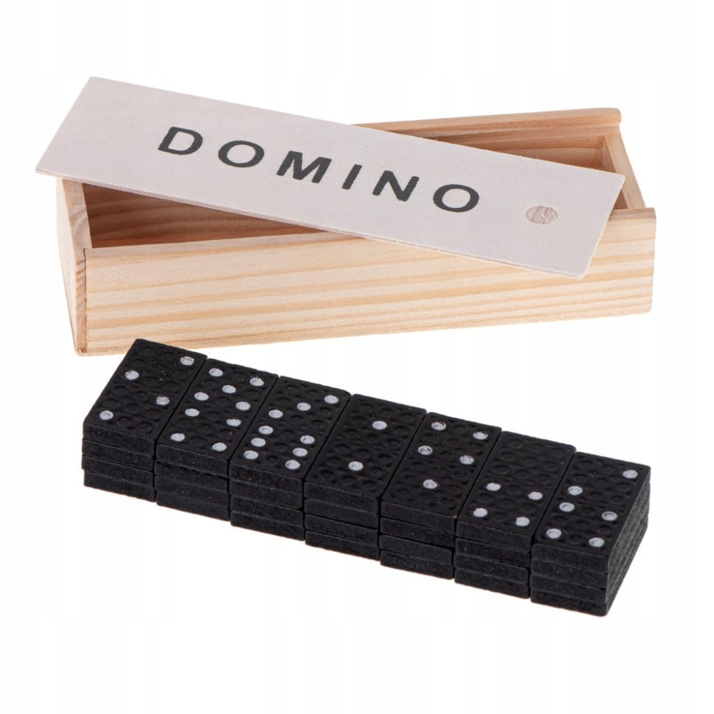 DOMINO DREWNIANE KLOCKI GRA RODZINNA PODRÓŻNA Z PUDEŁKIEM